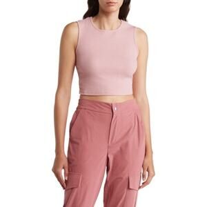 NWT Area Stars Dust Pink Sleeveless Waffle Textured Knit Cropped Tank Top Size L